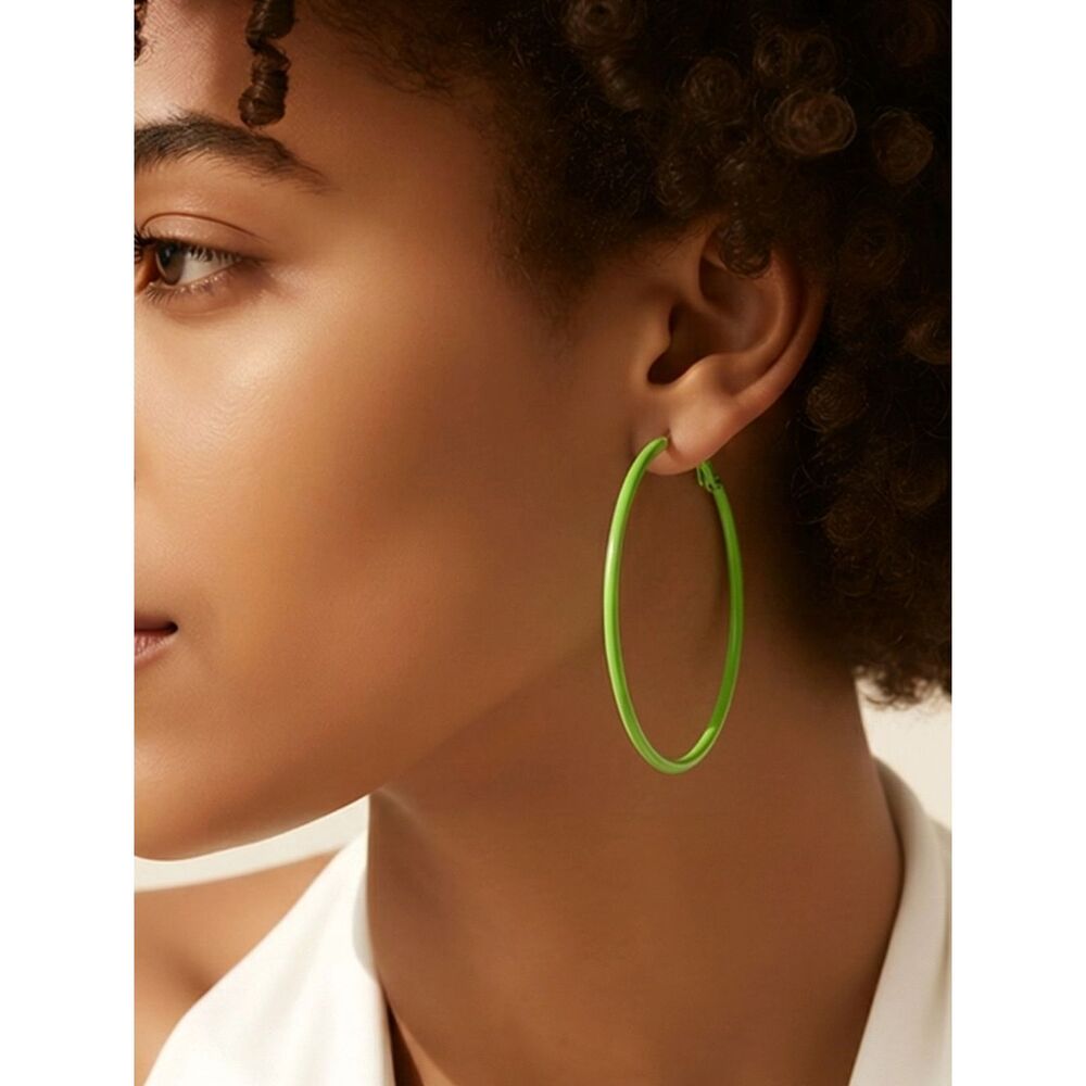 Matcha Green Hoop Earrings 50mm Bold Statement Leverback Hoops Trendy Modern Pop